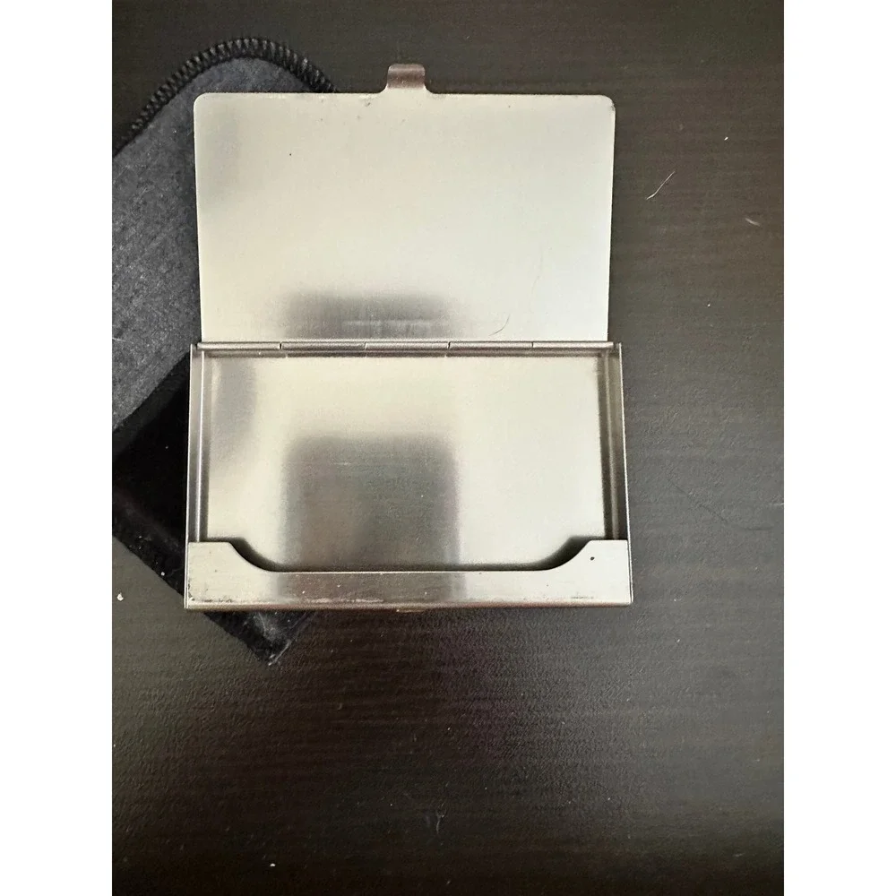 Silver Metal Business Card Holder Case Purple Kanji Love Symbol with Pouch